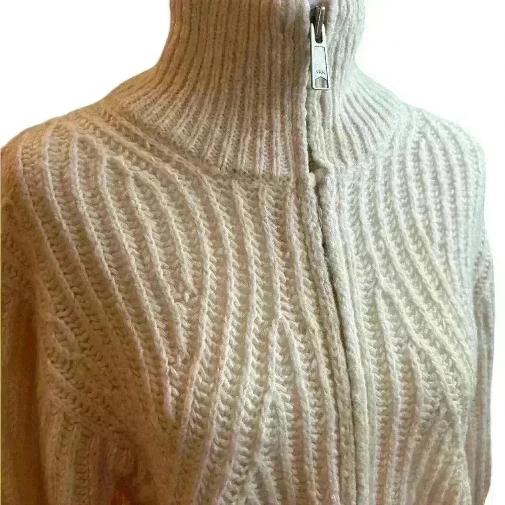 Anthropology Pilcro Sweater Wool Cotton Blend Zip Up Oversized Knit Cream XS